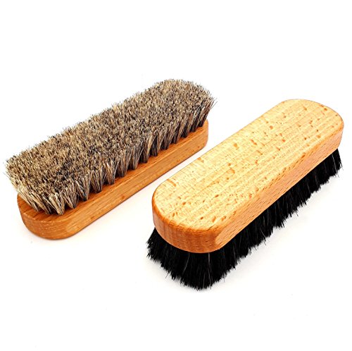 DELARA Zwei hochwertige Polierbürsten aus lackiertem Buchenholz mit Griffkehlen, 100% weiches Rosshaar – Made in Germany