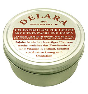 DELARA Hochwertiger Pflegebalsam für Leder mit Jojoba und Bienenwachs - schützt Glattleder wirksam vor Austrocknung und Oxidation - 150 ml - Made in Germany