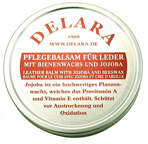 DELARA Hochwertiger Pflegebalsam für Leder mit Jojoba und Bienenwachs - schützt Glattleder wirksam vor Austrocknung und Oxidation - 150 ml - Made in Germany