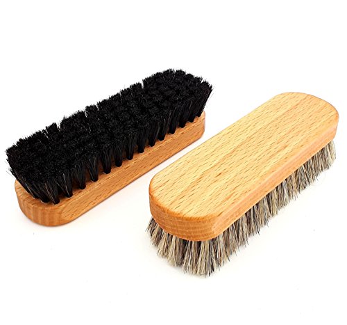DELARA Zwei hochwertige Polierbürsten aus lackiertem Buchenholz mit Griffkehlen, 100% weiches Rosshaar – Made in Germany