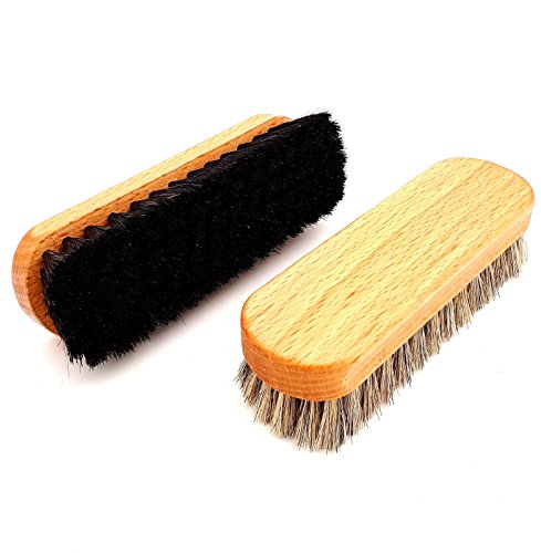 DELARA Zwei hochwertige Polierbürsten aus lackiertem Buchenholz mit Griffkehlen, 100% weiches Rosshaar – Made in Germany