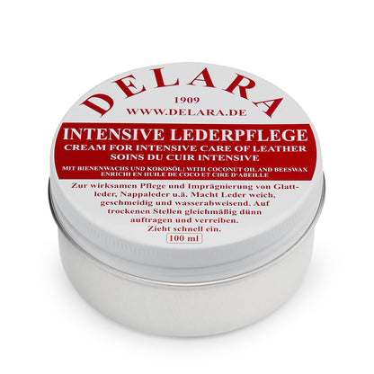 DELARA Cura intensiva per pelle, 100 ml - Impermeabilizza e protegge efficacemente la pelle. Nuova formula con olio di cocco di alta qualità e cera d'api - Prodotto in Germania