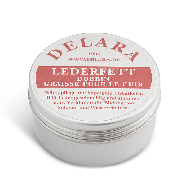 DELARA Hochwertiges Lederfett, nährt, imprägniert und pflegt Schuhe, Taschen, Reitsättel und Möbel aus Leder, 100 ml - Made in Germany