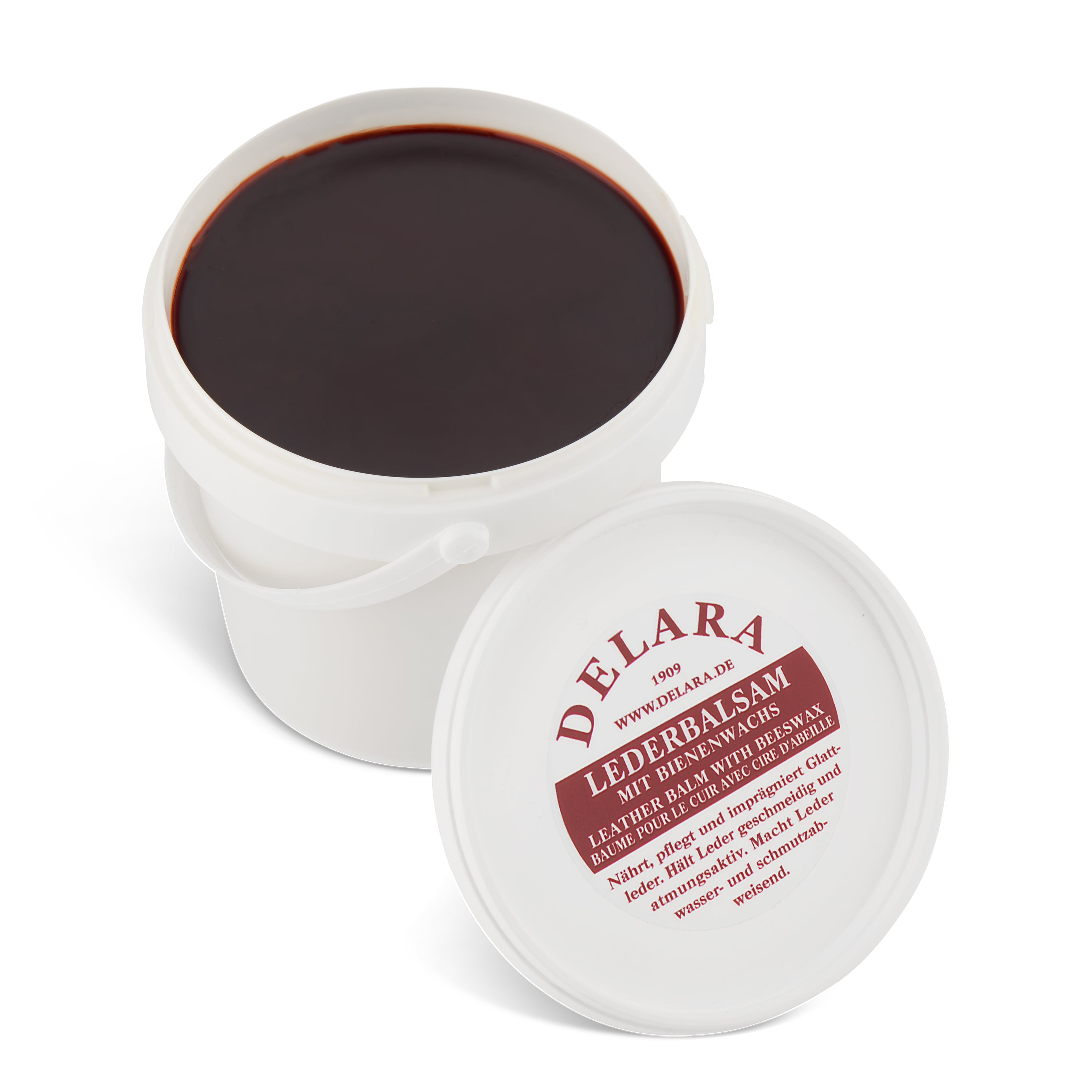 DELARA Balsamo per pelle con cera d'api di alta qualità, cura che rende la pelle morbida, flessibile e traspirante, secchio da 500 ml, Made in Germany