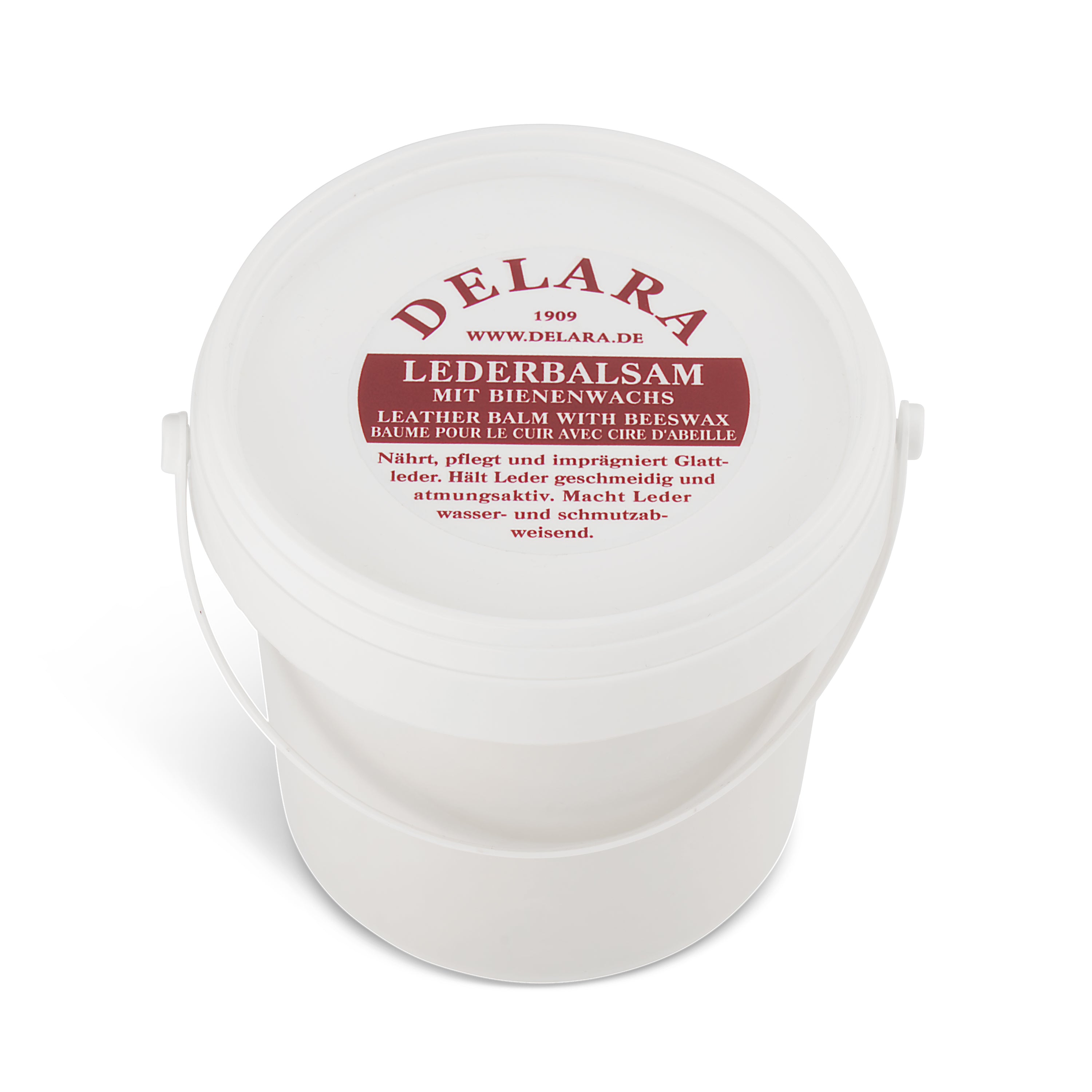 DELARA Balsamo per pelle con cera d'api di alta qualità, cura che rende la pelle morbida, flessibile e traspirante, secchio da 500 ml, Made in Germany