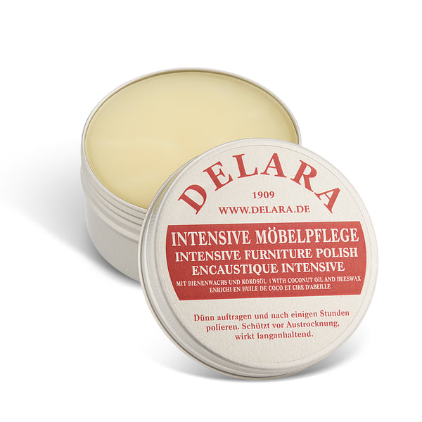 DELARA Intensive Möbelpflege, sehr hochwertiges Möbelwachs mit Bienenwachs und Kokosöl, 100 ml, Made in Germany