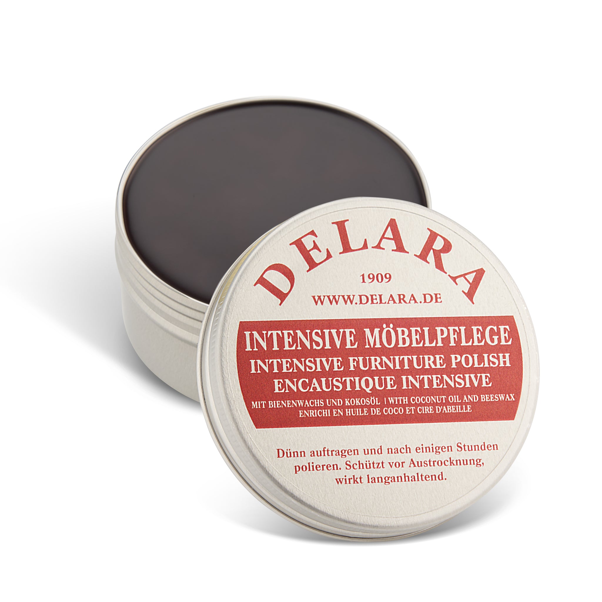 DELARA Intensive Möbelpflege, sehr hochwertiges Möbelwachs mit Bienenwachs und Kokosöl, 100 ml, Made in Germany