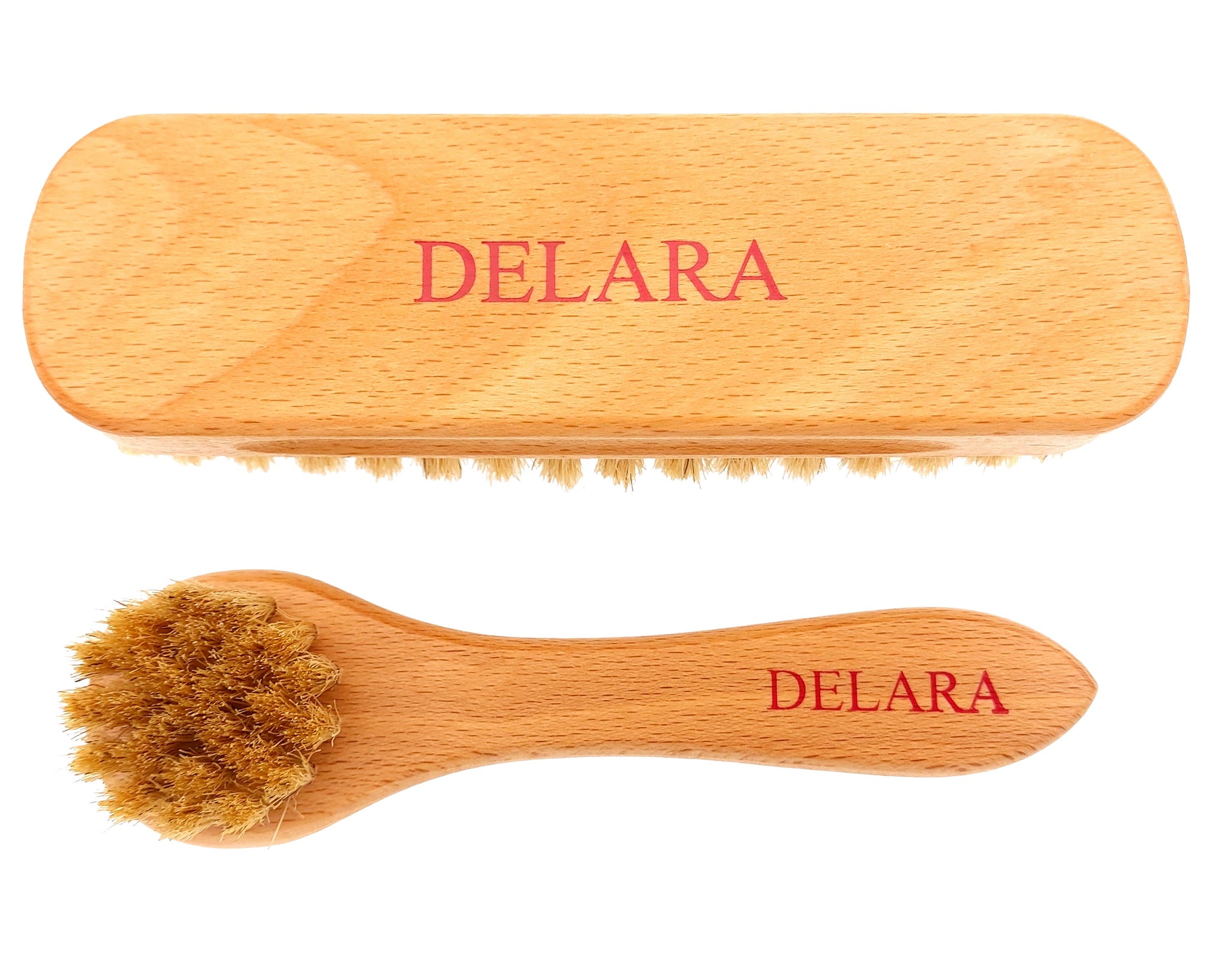 DELARA Eine kleine Schuhbürste und eine Cremebürste aus Naturborsten im Set- Farbe: Natur