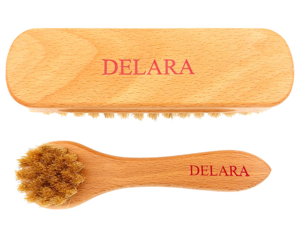 DELARA Eine kleine Schuhbürste und eine Cremebürste aus Naturborsten im Set- Farbe: Natur