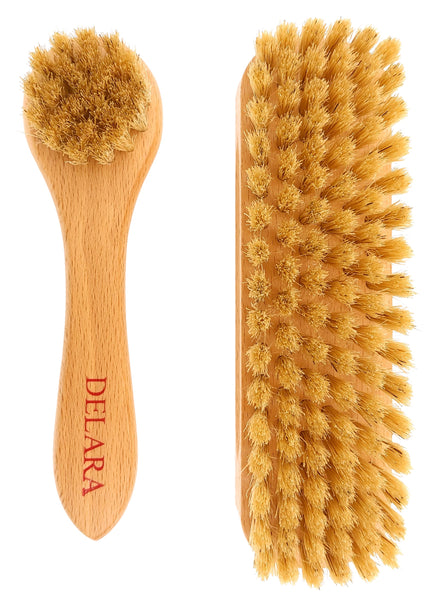 DELARA Eine kleine Schuhbürste und eine Cremebürste aus Naturborsten im Set- Farbe: Natur
