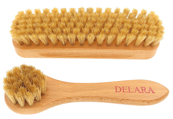 DELARA Eine kleine Schuhbürste und eine Cremebürste aus Naturborsten im Set- Farbe: Natur
