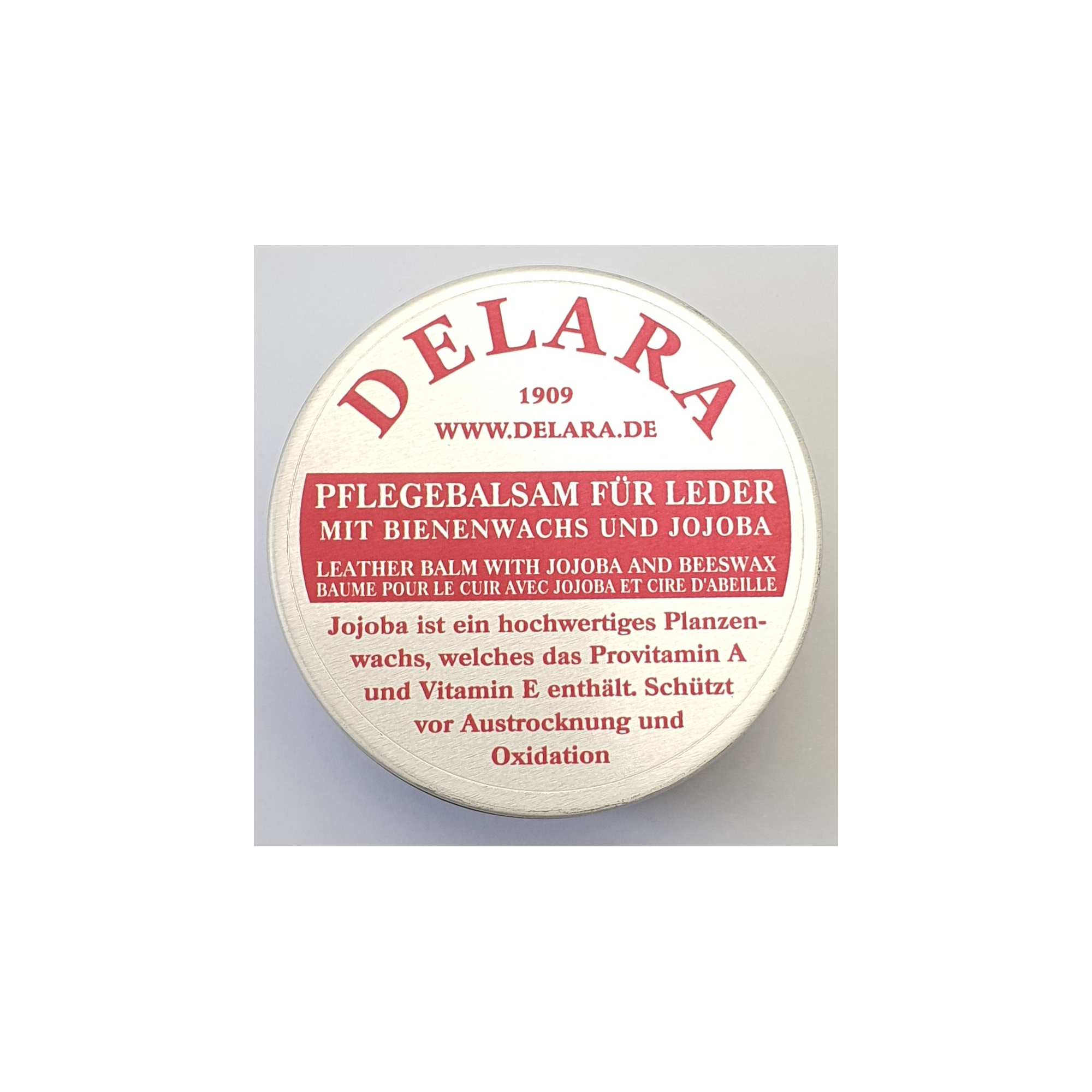DELARA High-quality leather care balm with jojoba and beeswax - effectively protects smooth leather from drying out and oxidation, 100 ml can - Made in Germany