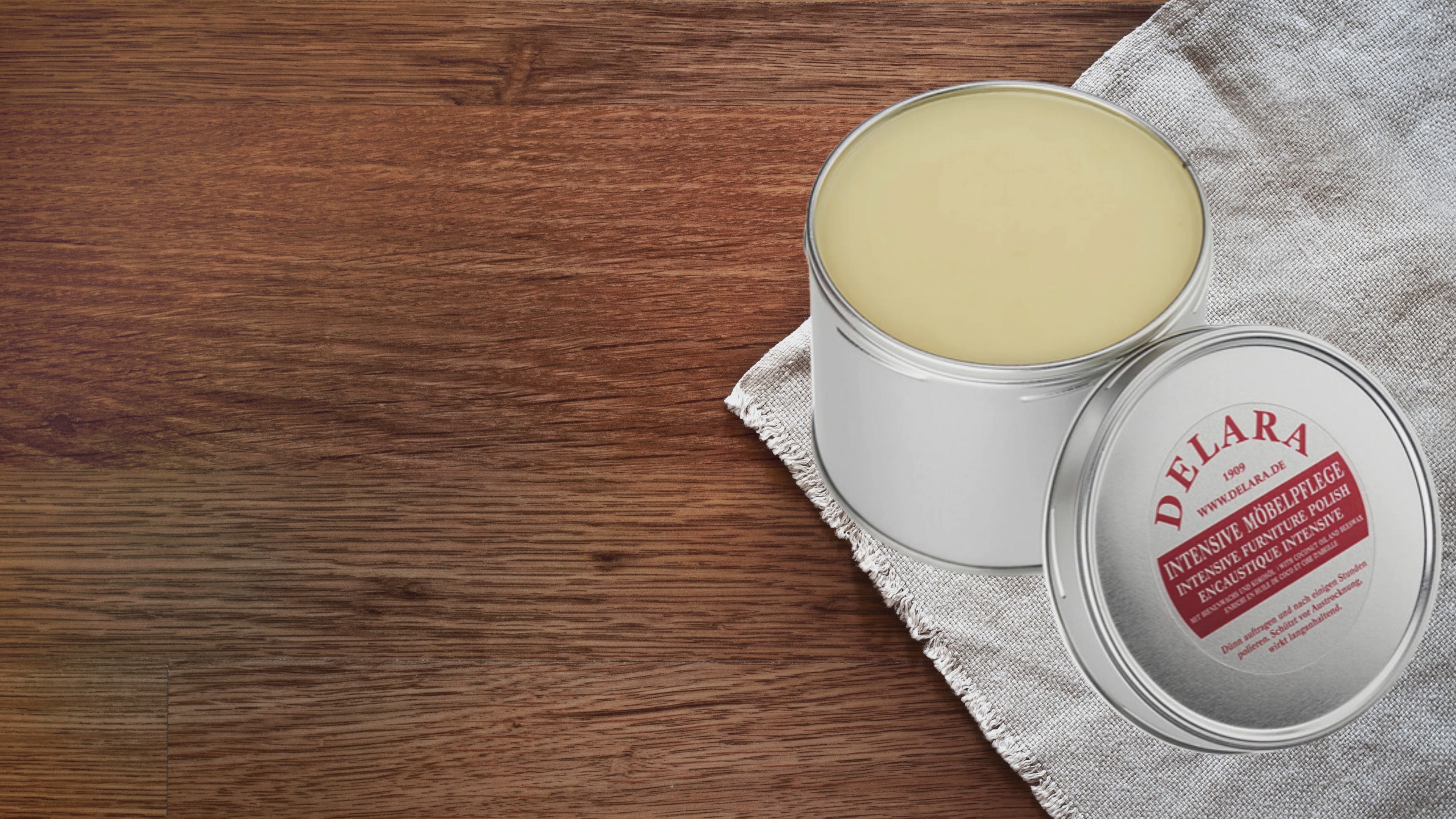 DELARA Intensive Furniture Care, cera per mobili di altissima qualità con cera d'api e olio di cocco, 100 ml, Made in Germany