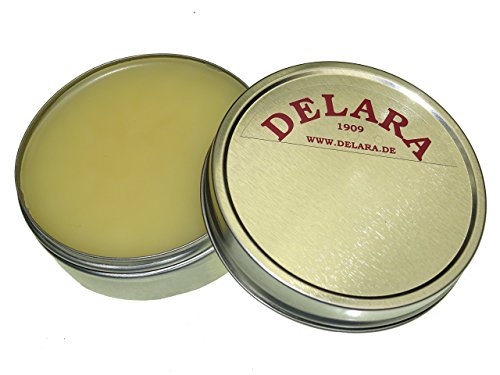 DELARA Hochwertiger Pflegebalsam für Leder mit Jojoba und Bienenwachs - schützt Glattleder wirksam vor Austrocknung und Oxidation, 100 ml Dose - Made in Germany