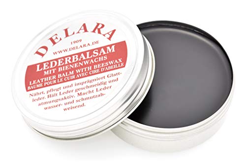 DELARA Lederbalsam mit hochwertigem Bienenwachs, Lederpflege, die das Leder weich, geschmeidig und atmungsaktiv Macht, 75 ml Dose, Made in Germany