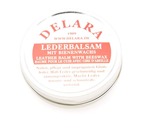 DELARA Lederbalsam mit hochwertigem Bienenwachs, Lederpflege, die das Leder weich, geschmeidig und atmungsaktiv Macht, 75 ml Dose, Made in Germany
