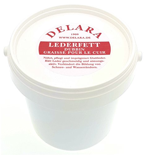 DELARA Grasso per pelle di alta qualità, nutre, impermeabilizza e cura scarpe, borse, selle e mobili in pelle, secchio da 500 ml - Made in Germany