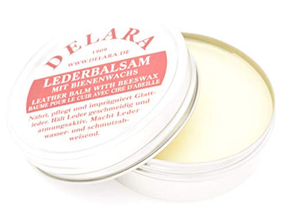 DELARA Balsamo per pelle con cera d'api di alta qualità, cura che rende la pelle morbida, flessibile e traspirante, vasetto da 75 ml, Made in Germany