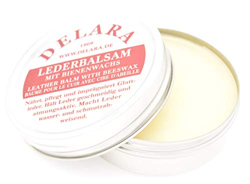 DELARA Lederbalsam mit hochwertigem Bienenwachs, Lederpflege, die das Leder weich, geschmeidig und atmungsaktiv Macht, 75 ml Dose, Made in Germany