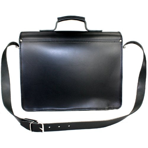 DELARA Aktentasche aus Leder im Bauhaus-Stil mit Schulterriemen und Schulterpolster, Farbe: schwarz - Made in Germany