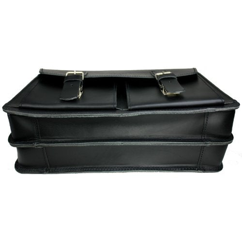 DELARA Aktentasche aus Leder im Bauhaus-Stil mit Schulterriemen und Schulterpolster, Farbe: schwarz - Made in Germany