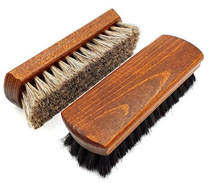 DELARA Due grandi spazzole per lucidatura di alta qualità con crine di cavallo al 100%, colori grigio argento e nero, manico curvo in legno verniciato - Made in Germany