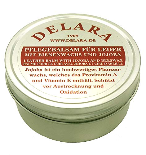 DELARA Hochwertiger Pflegebalsam für Leder mit Jojoba und Bienenwachs - schützt Glattleder wirksam vor Austrocknung und Oxidation - 150 ml - Made in Germany