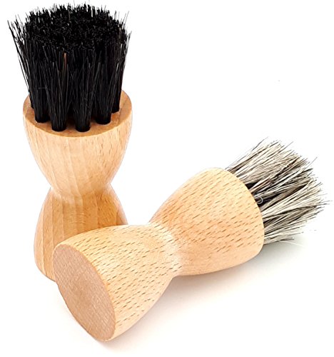 DELARA Zwei hochwertige Tiegelbürsten aus Holz mit weichem Rosshaar, zum Auftragen Schuhcreme auf Schuhe, Taschen etc. aus Leder - Made in Germany