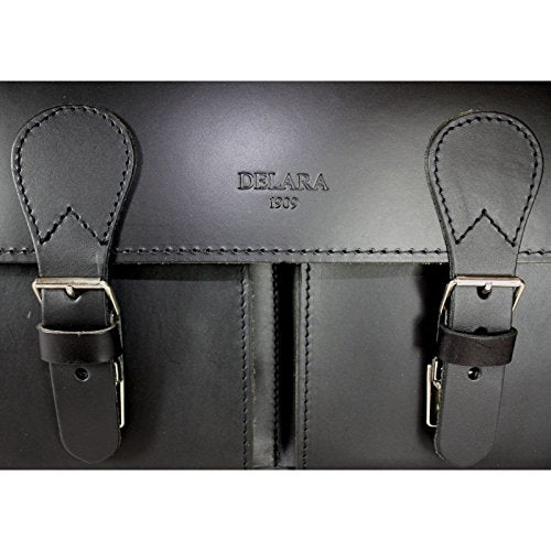 DELARA Aktentasche aus schwarzem Leder mit Schulterriemen - Made in Germany