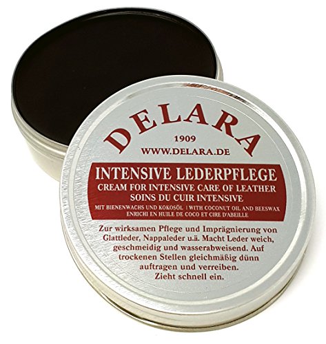 DELARA 12-teiliges Schuhputz-Set mit drei Dosen Intensiver Lederpflege, Holzbürsten mit Naturborsten, Poliertuch und Schwamm