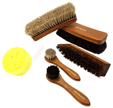 DELARA Sehr hochwertiges 7-teiliges Schuhputz-Set mit extra großen Rosshaar-Bürsten – Made in Germany