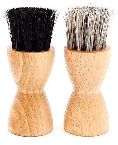 DELARA Zwei hochwertige Tiegelbürsten aus Holz mit weichem Rosshaar, zum Auftragen Schuhcreme auf Schuhe, Taschen etc. aus Leder - Made in Germany